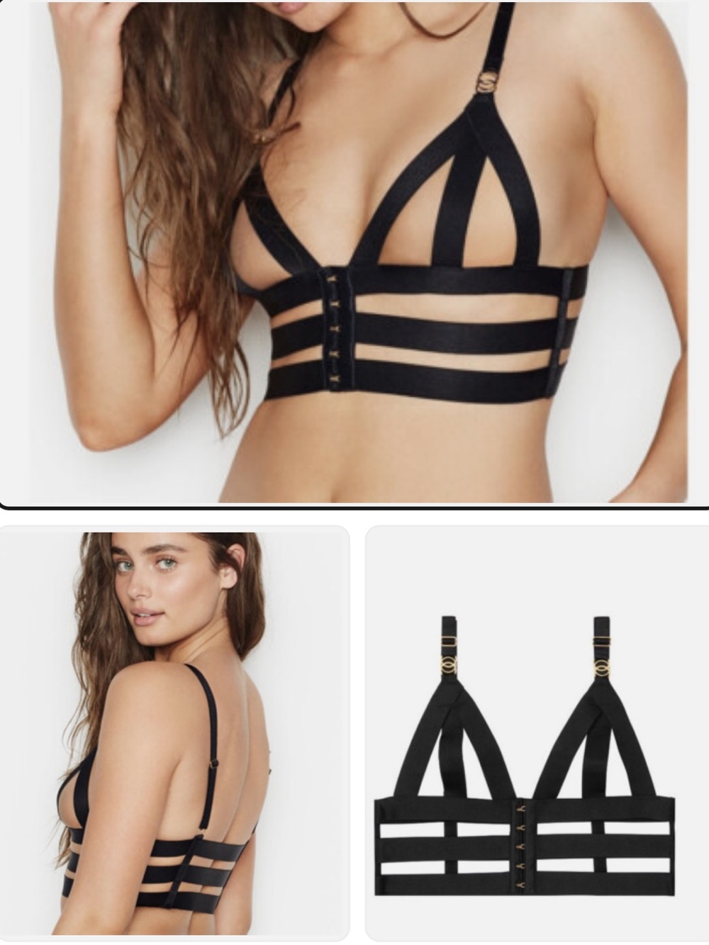 Vs Luxe Lingerie Black Strappy Cage Bralette M- DD